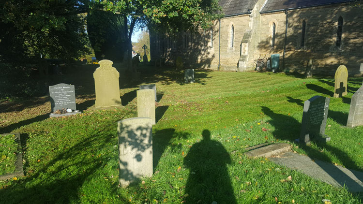 The Headstones for Private Stockdale (foreground) and L/Cpl Rennison in Stamford Bridge (St. John the Baptist) Churchyard