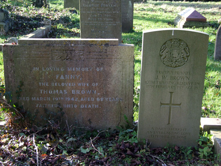 Private Brown's headstone in the Same Plot in Stickney Cemetery as that of his Mother.