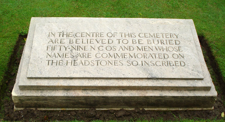 The commemorative stone in Fricourt British Cemetery