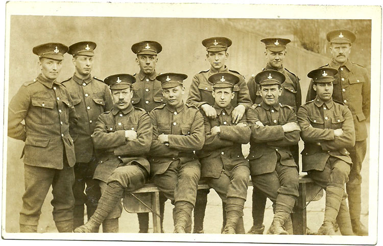 Private Charles WAISTELL, 19568. 7th Battalion the Yorkshire Regiment, with unidentified fellow soldiers.