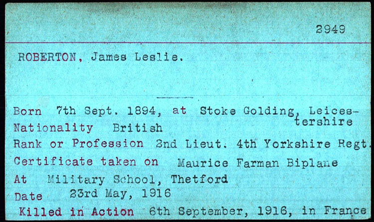 2nd Lieutenant James Leslie ROBERTON