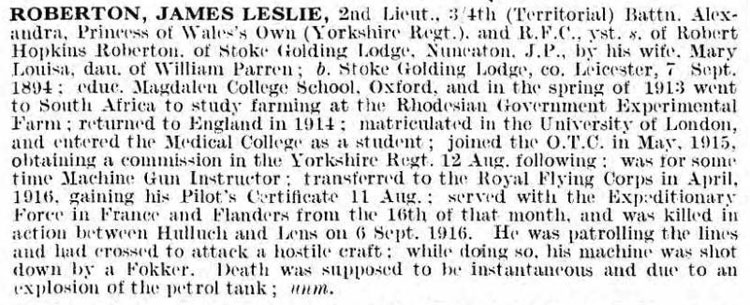 2nd Lieutenant James Leslie ROBERTON