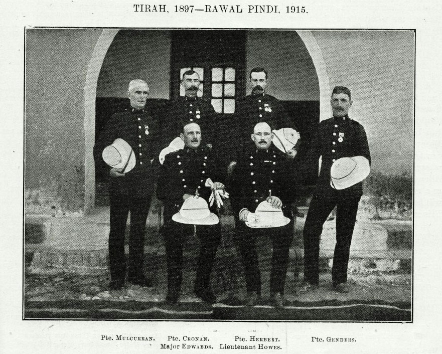 Pte Cornelius Cronan and fellow soldiers from the 1st Battalion who had served in the Tirah Campaign in 1897 in Rawal Pindi, June 1915 